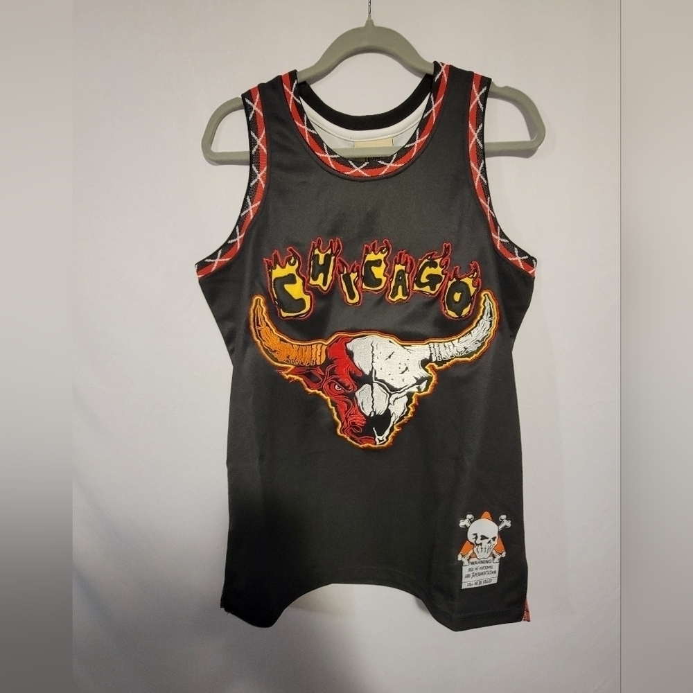 Brand X Chicago In Flames Skull Jordan #23 Basketball Jersey NWT